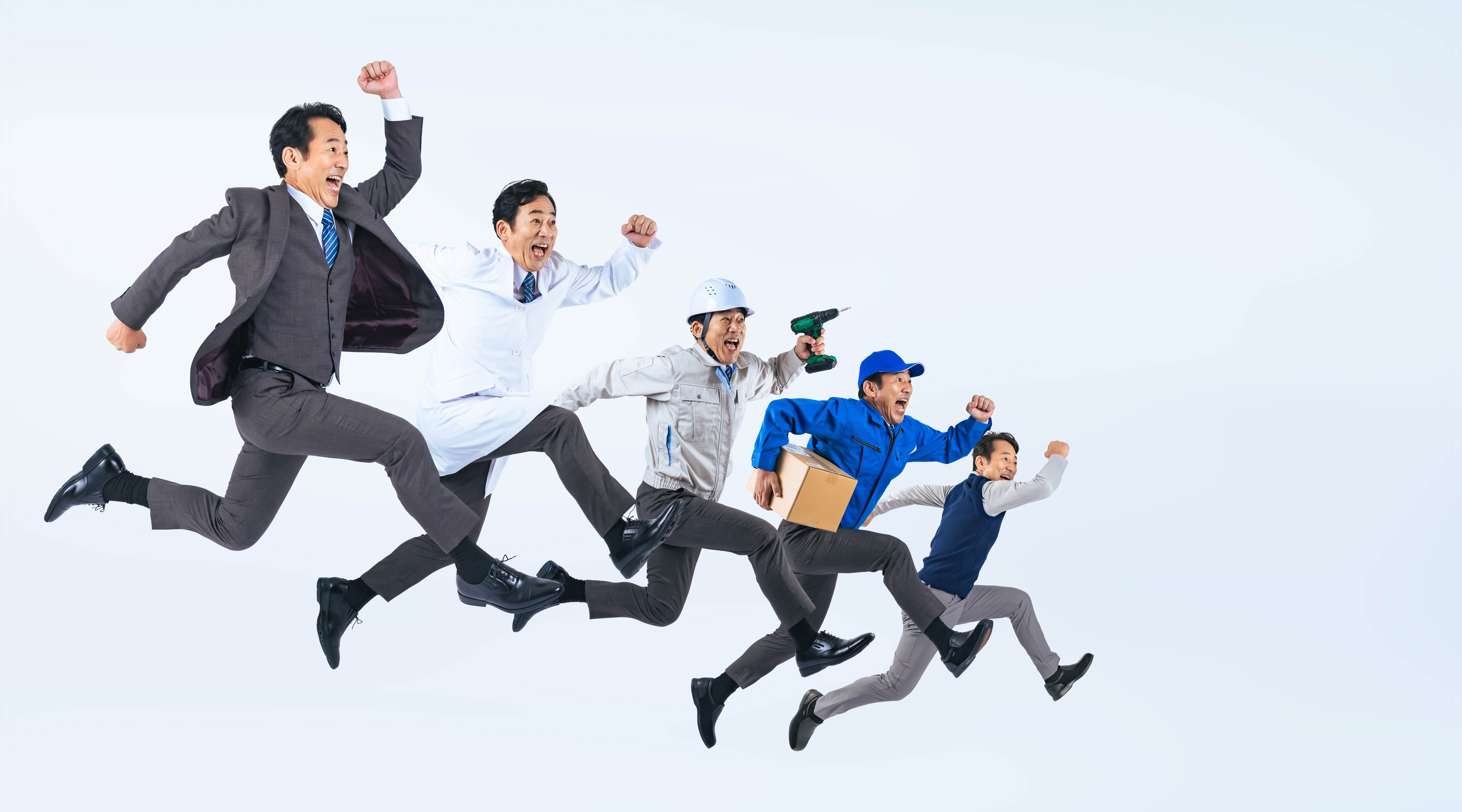 Excited Asian man in different job/career outfits Excited Asian man in different job/career outfits